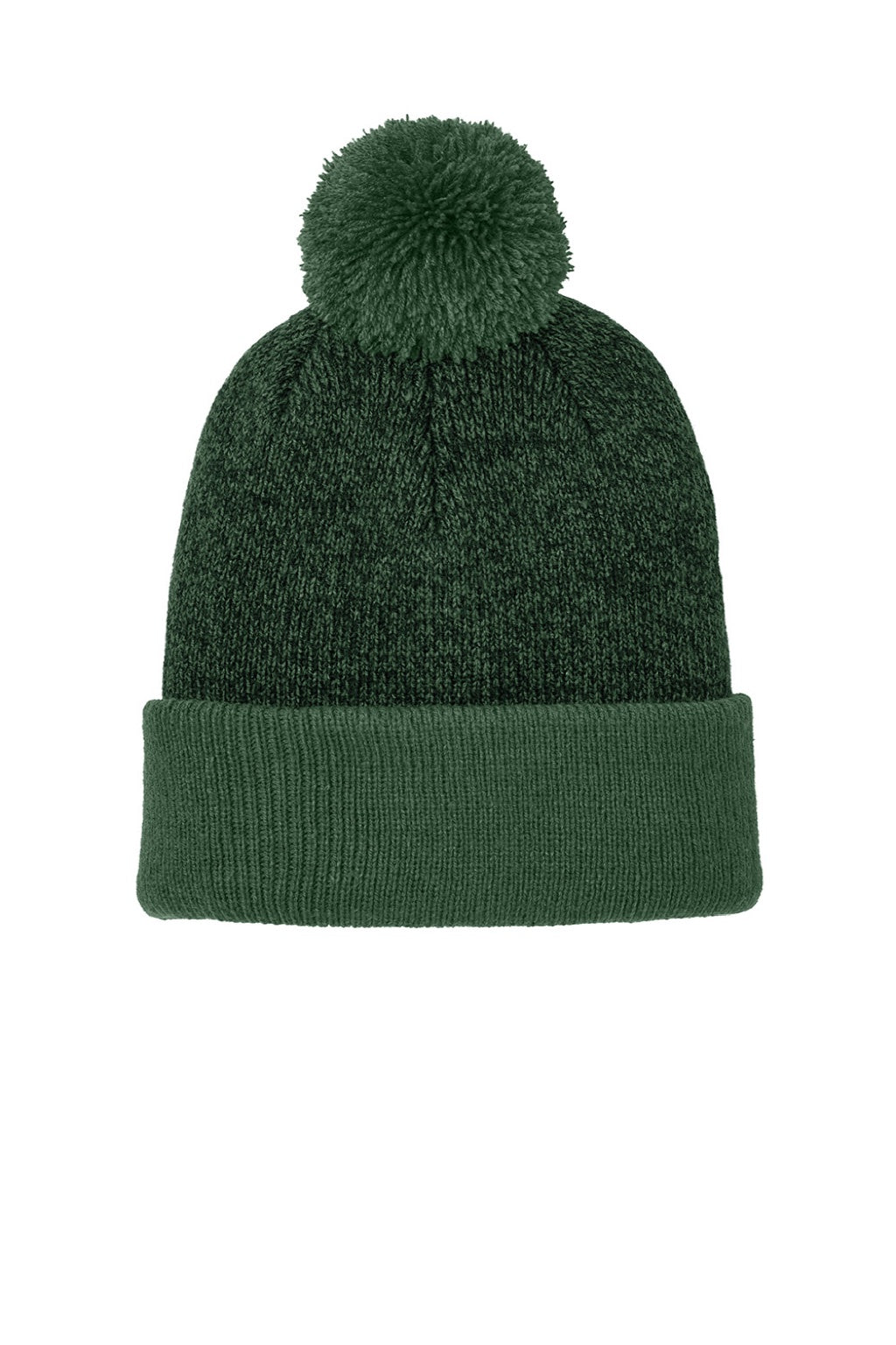Sport-Tek Hats STC68 Mens Halftime Heather Pom Beanie Forest Green/Black Flat Front