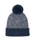 Sport-Tek Hats STC68 Mens Halftime Heather Pom Beanie True Navy Blue/Silver Grey Flat Front