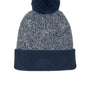 Sport-Tek Hats Mens Halftime Heather Pom Beanie - True Navy Blue/Silver Grey - COMING SOON