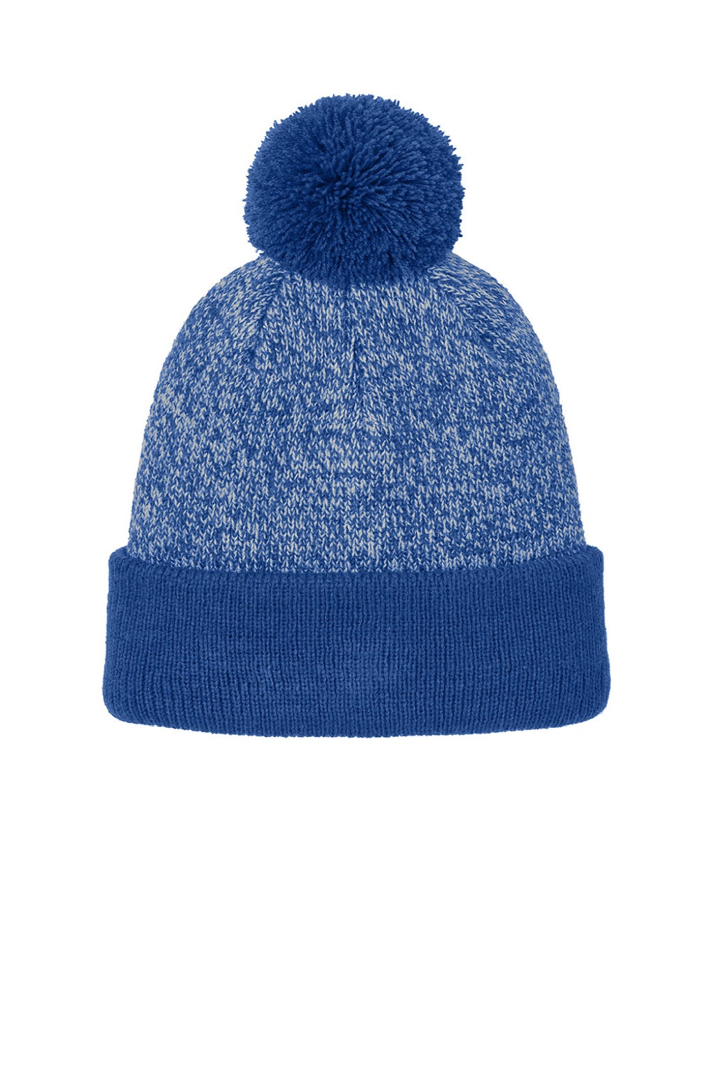 Sport-Tek Hats STC68 Mens Halftime Heather Pom Beanie True Royal Blue/Silver Grey Flat Front