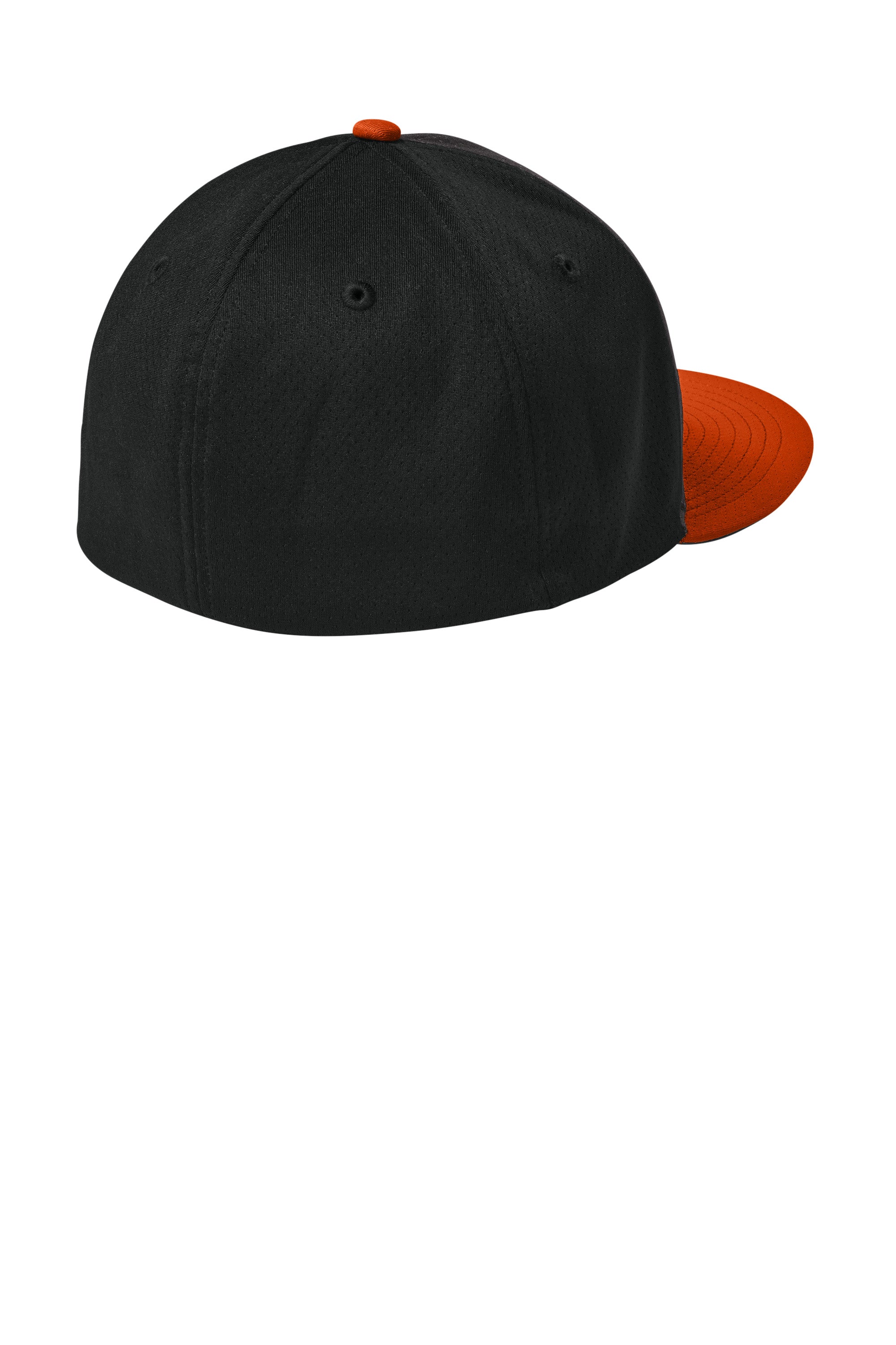 Sport-Tek Hats STC70 Mens Impact Mesh Stretch-Tek Hat Black/Deep Orange/Black Flat Back