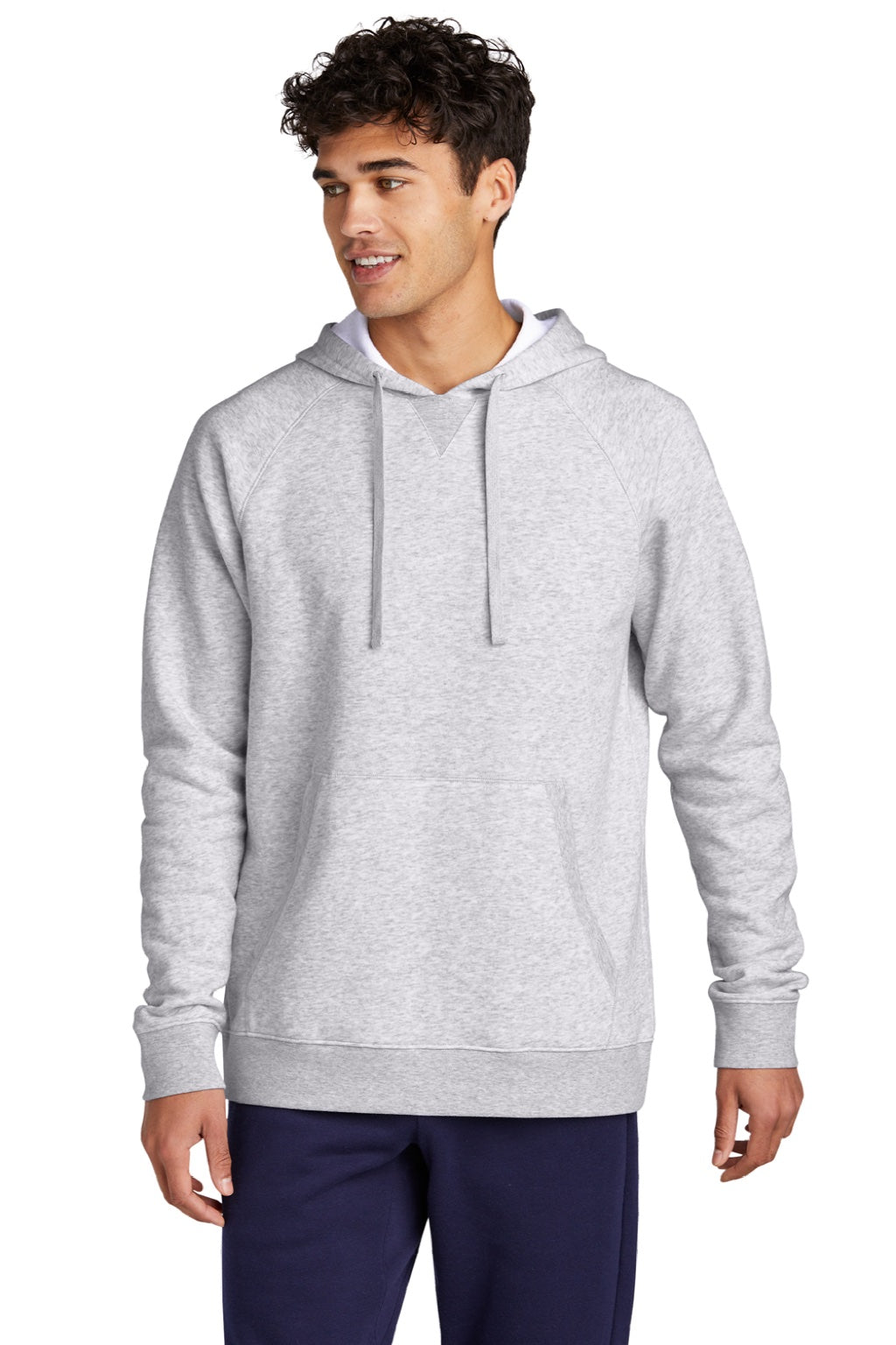 Sport-Tek STF200 Mens Drive Fleece Hooded Sweatshirt Hoodie w/ Pouch Pocket Heather Grey Model Front