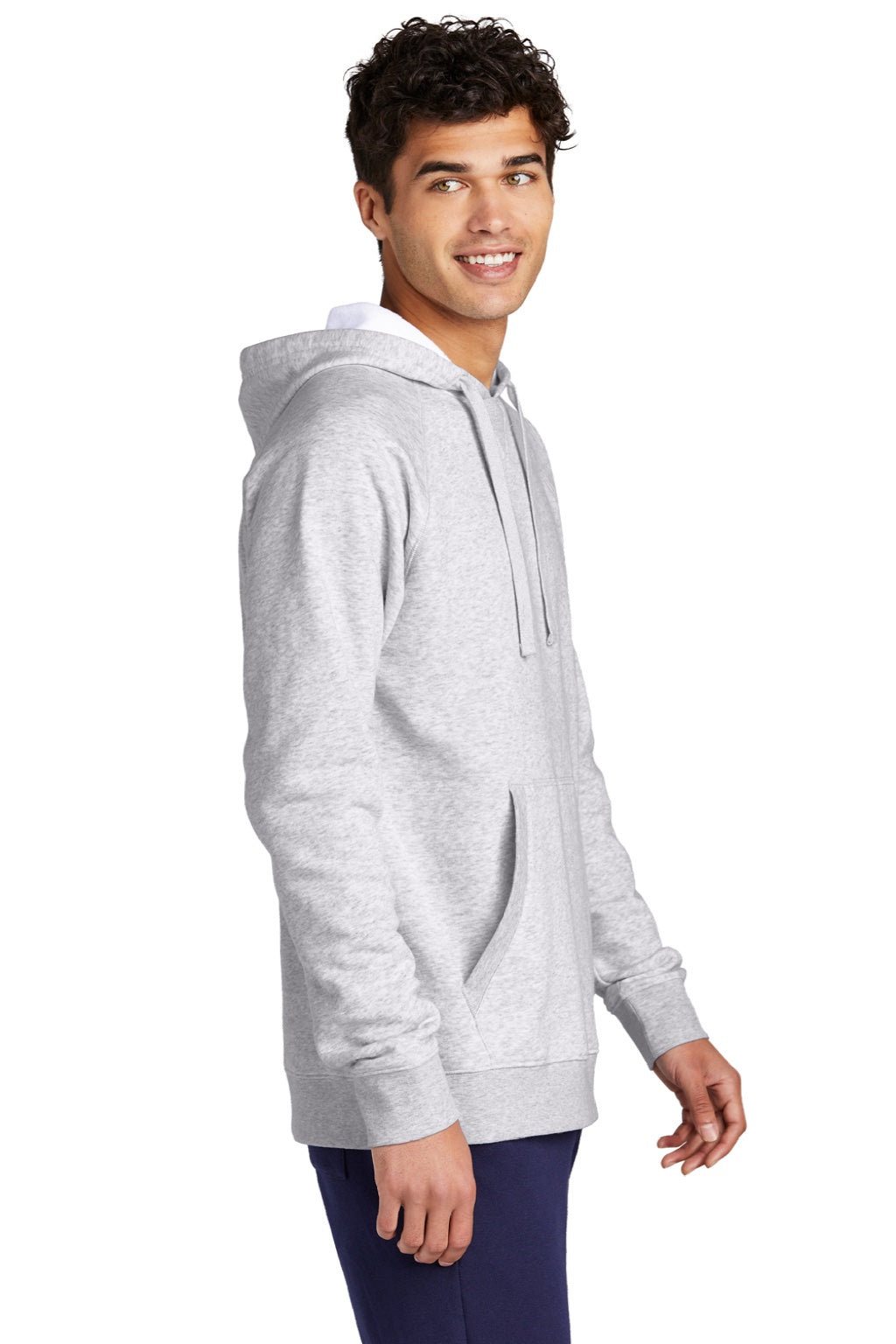 Sport-Tek STF200 Mens Drive Fleece Hooded Sweatshirt Hoodie w/ Pouch Pocket Heather Grey Model Side
