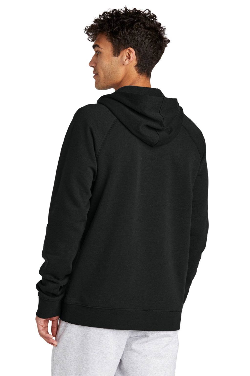 Sport-Tek STF200 Mens Drive Fleece Hooded Sweatshirt Hoodie w/ Pouch Pocket Black Model Back
