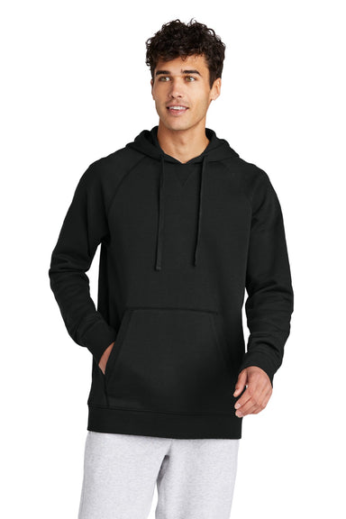 Sport-Tek STF200 Mens Drive Fleece Hooded Sweatshirt Hoodie w/ Pouch Pocket Black Model Front