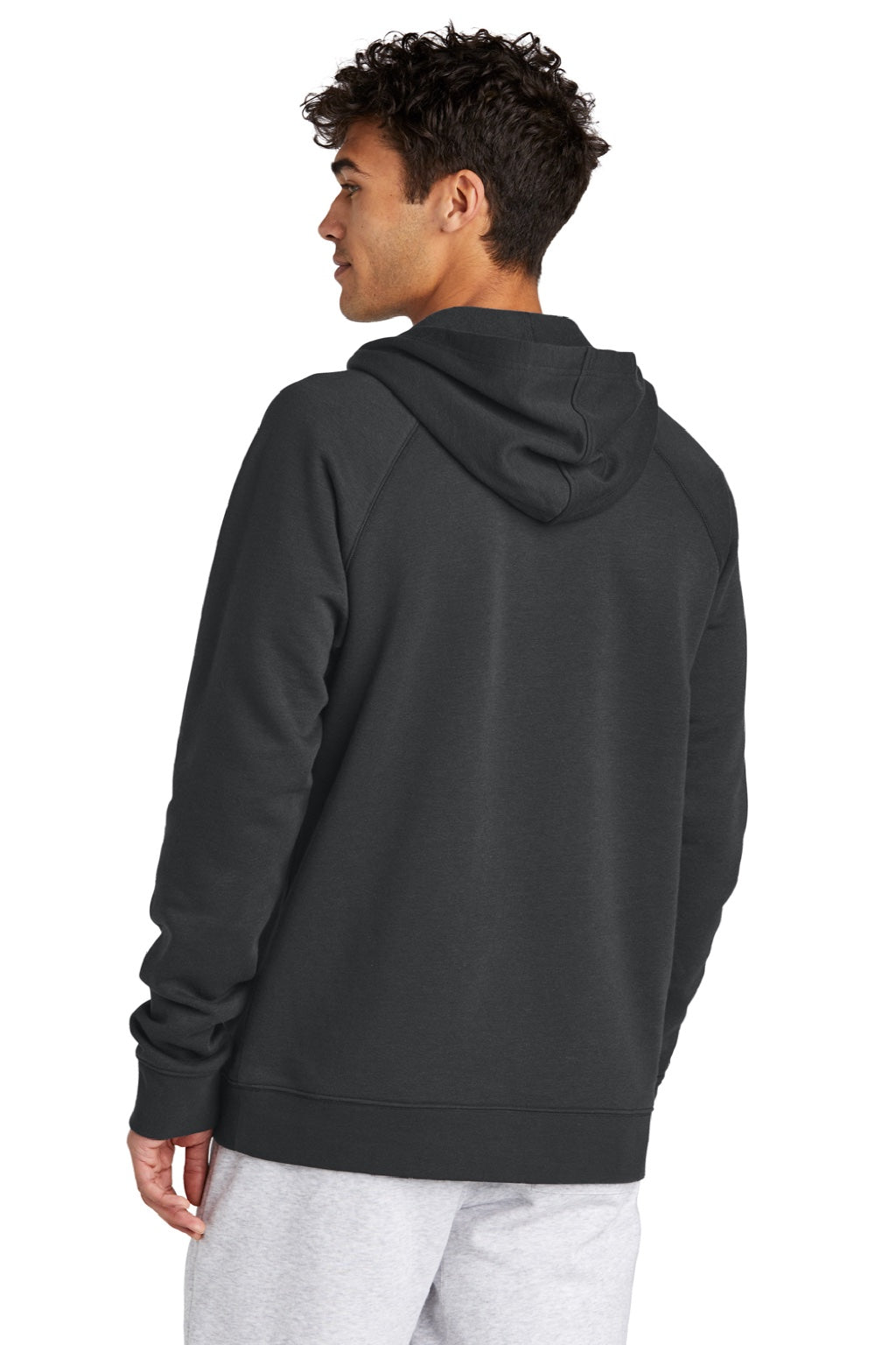 Sport-Tek STF200 Mens Drive Fleece Hooded Sweatshirt Hoodie w/ Pouch Pocket Charcoal Grey Model Back