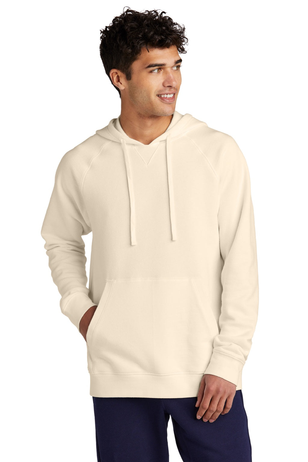 Sport-Tek STF200 Mens Drive Fleece Hooded Sweatshirt Hoodie w/ Pouch Pocket Ecru Model Front