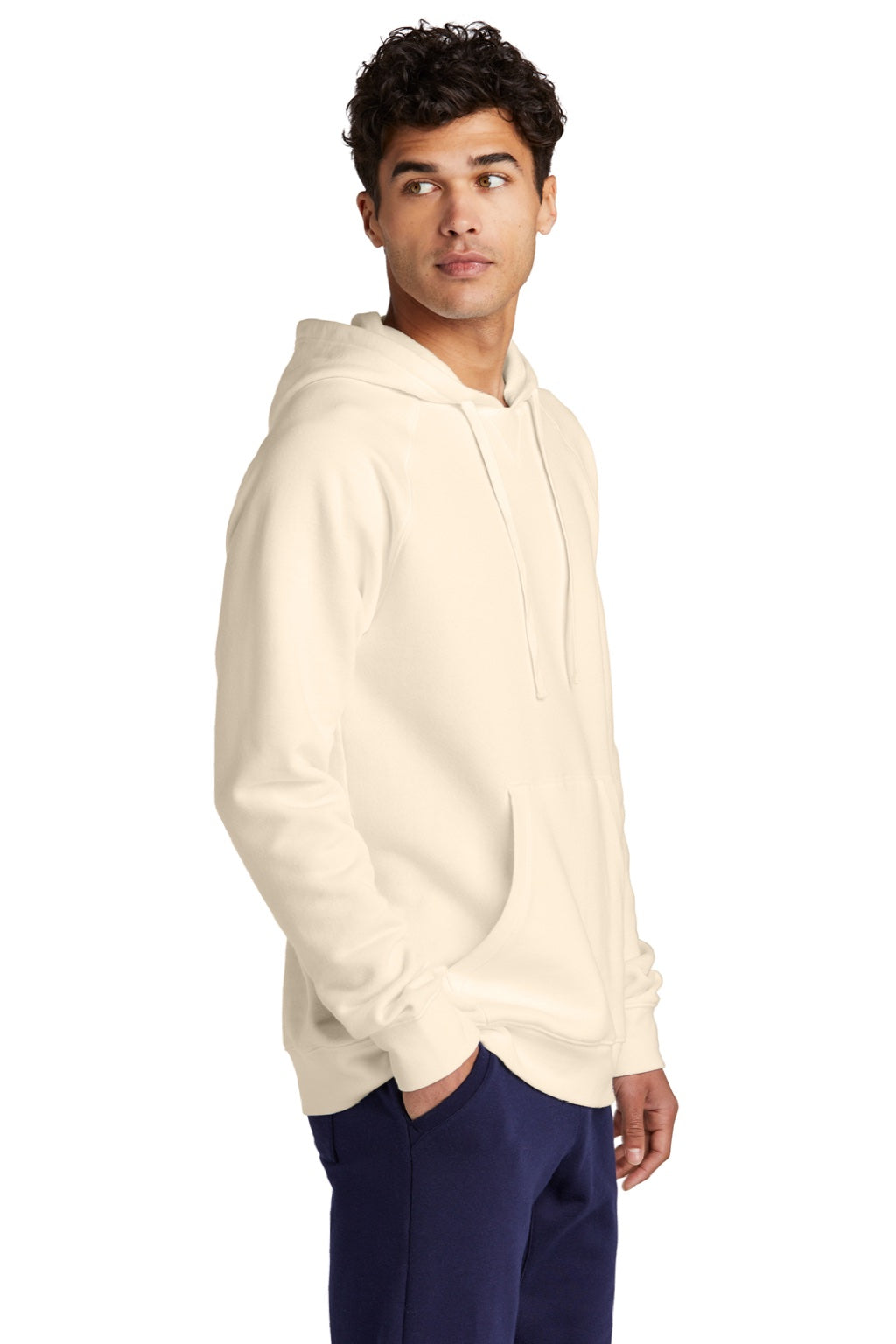 Sport-Tek STF200 Mens Drive Fleece Hooded Sweatshirt Hoodie w/ Pouch Pocket Ecru Model Side