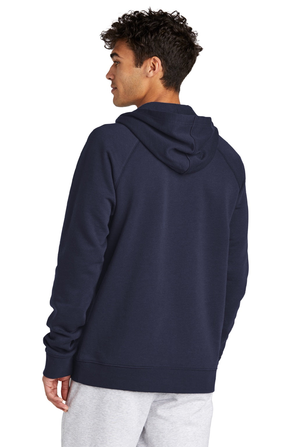 Sport-Tek STF200 Mens Drive Fleece Hooded Sweatshirt Hoodie w/ Pouch Pocket True Navy Blue Model Back