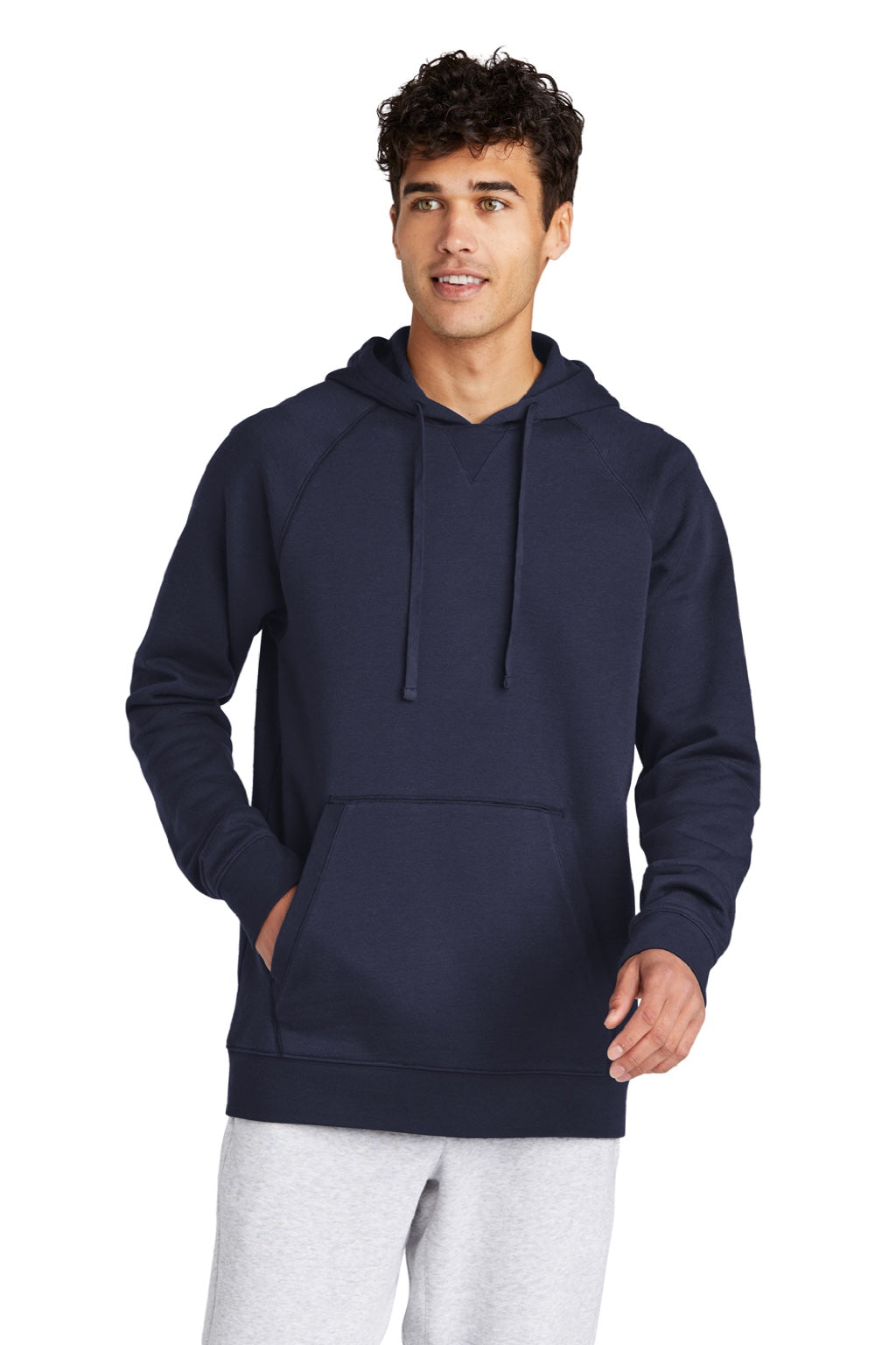 Sport-Tek STF200 Mens Drive Fleece Hooded Sweatshirt Hoodie w/ Pouch Pocket True Navy Blue Model Front