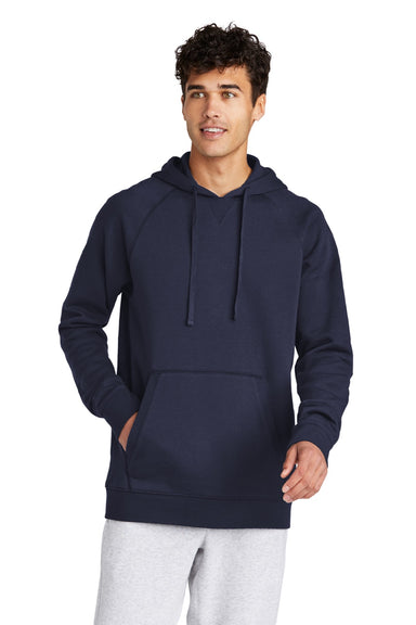Sport-Tek STF200 Mens Drive Fleece Hooded Sweatshirt Hoodie w/ Pouch Pocket True Navy Blue Model Front