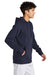 Sport-Tek STF200 Mens Drive Fleece Hooded Sweatshirt Hoodie w/ Pouch Pocket True Navy Blue Model Side