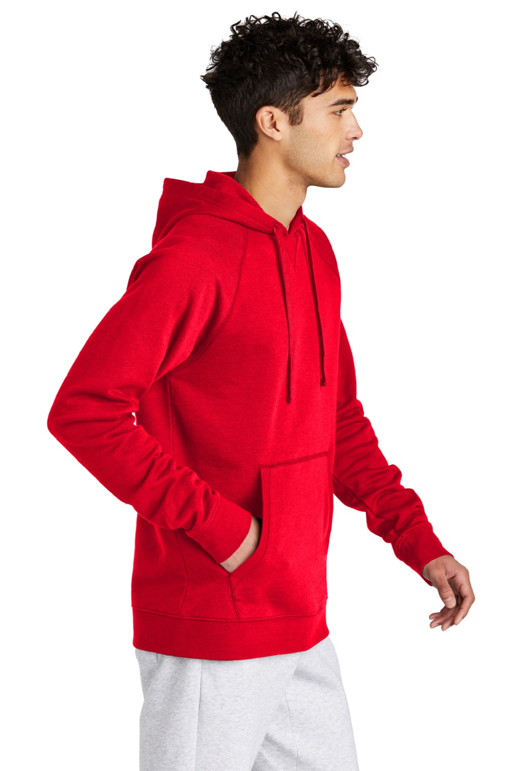 Sport-Tek STF200 Mens Drive Fleece Hooded Sweatshirt Hoodie w/ Pouch Pocket True Red Model Side