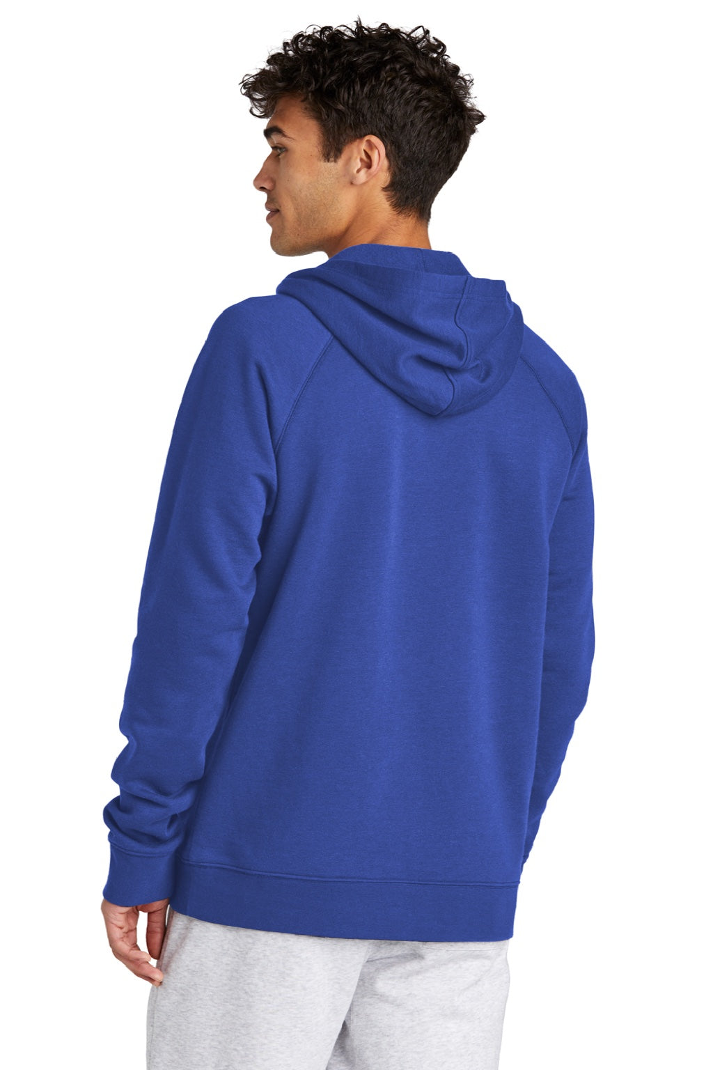 Sport-Tek STF200 Mens Drive Fleece Hooded Sweatshirt Hoodie w/ Pouch Pocket True Royal Blue Model Back