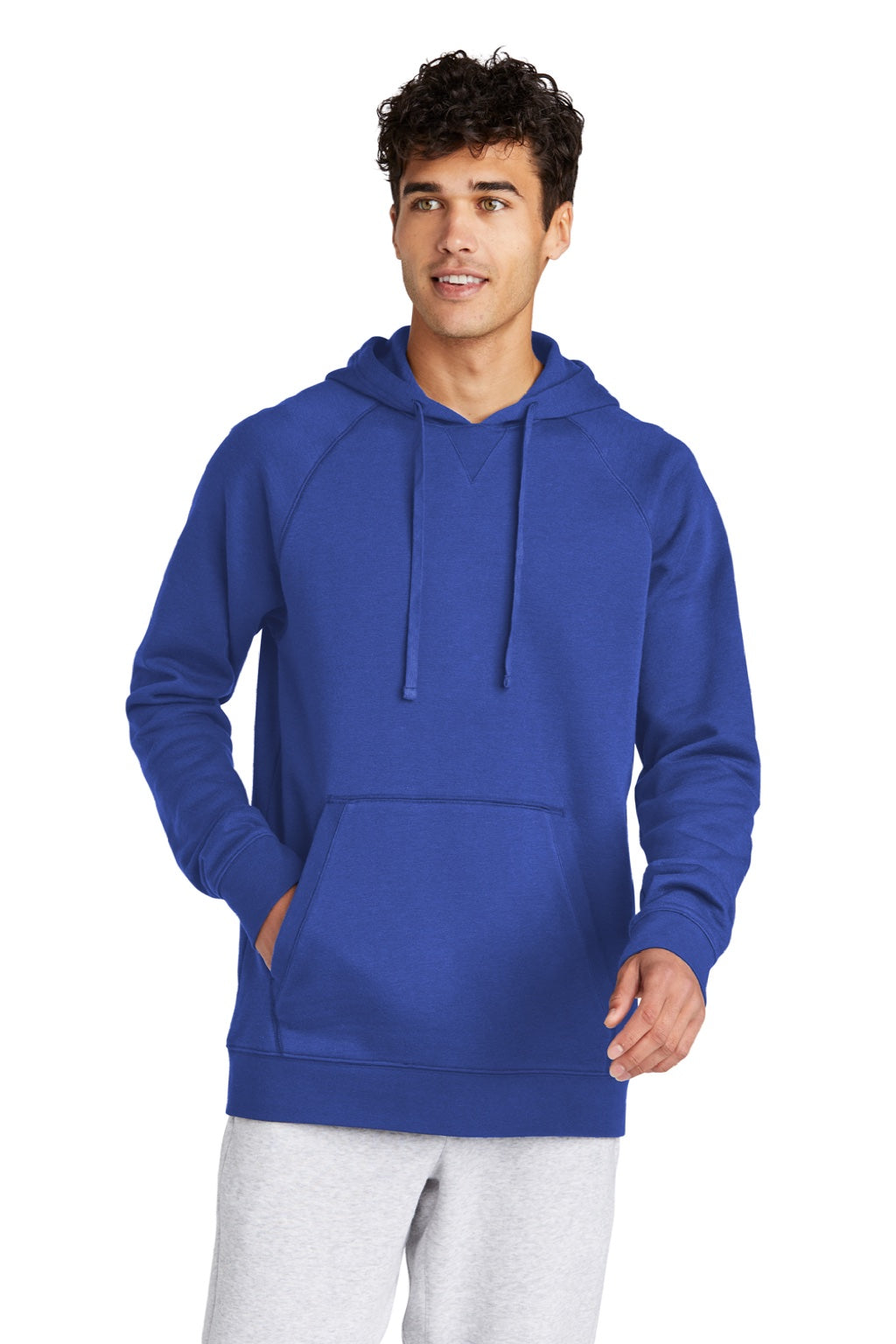 Sport-Tek STF200 Mens Drive Fleece Hooded Sweatshirt Hoodie w/ Pouch Pocket True Royal Blue Model Front