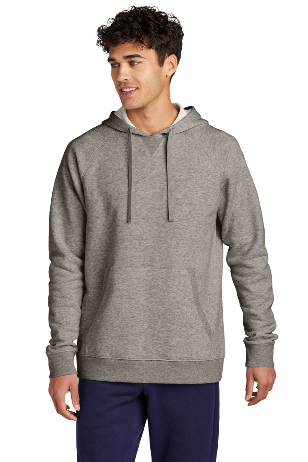 Sport-Tek STF200 Mens Drive Fleece Hooded Sweatshirt Hoodie w/ Pouch Pocket Heather Vintage Grey Model Front