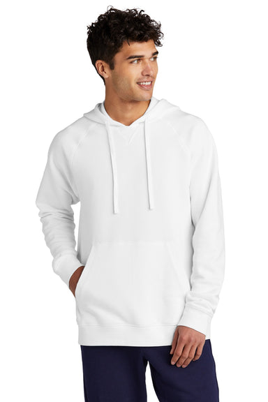 Sport-Tek STF200 Mens Drive Fleece Hooded Sweatshirt Hoodie w/ Pouch Pocket White Model Front