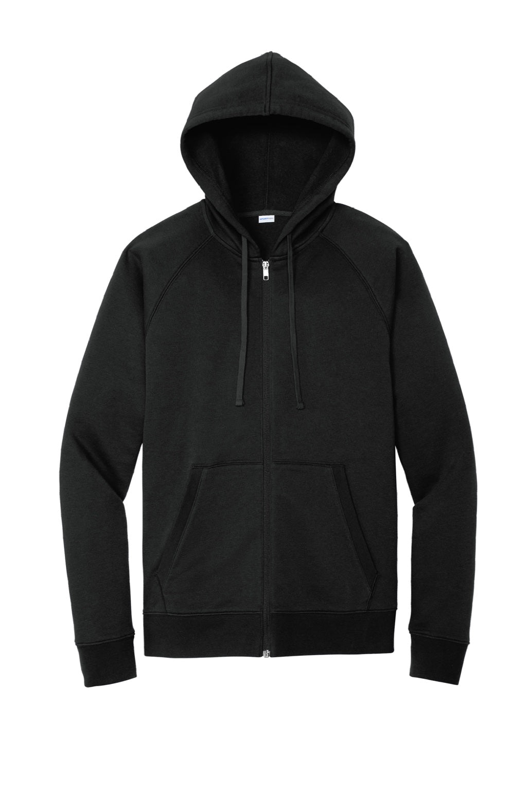 Sport-Tek STF201 Mens Drive Fleece Full Zip Hooded Sweatshirt Hoodie w/ Pockets Black Flat Front