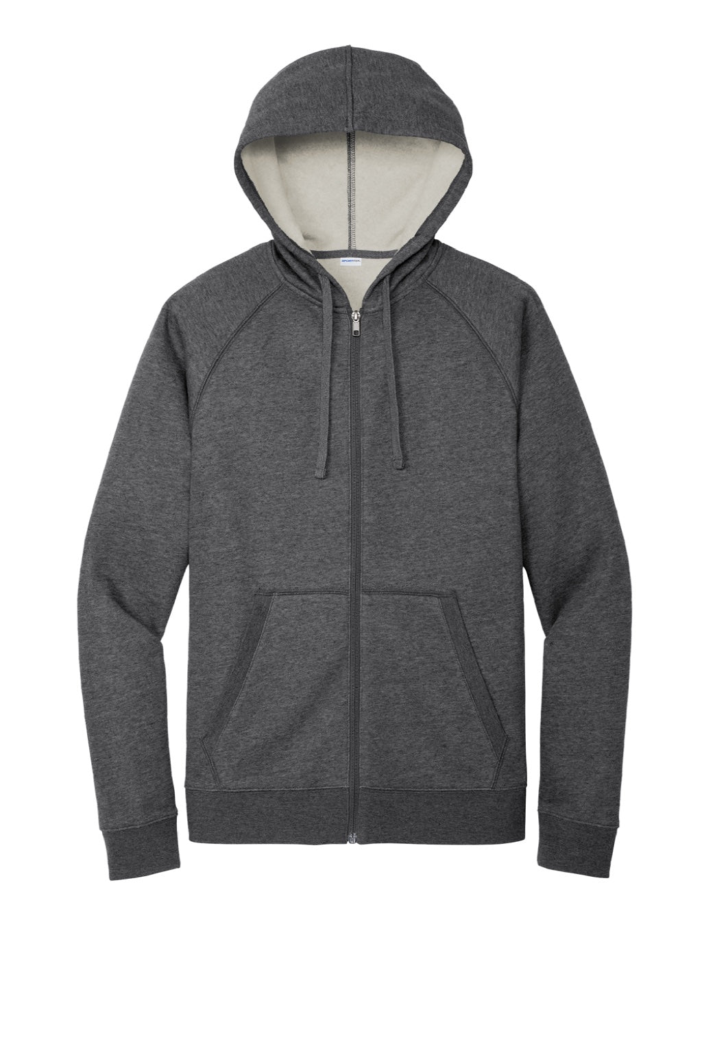 Sport-Tek STF201 Mens Drive Fleece Full Zip Hooded Sweatshirt Hoodie w/ Pockets Heather Graphite Grey Flat Front