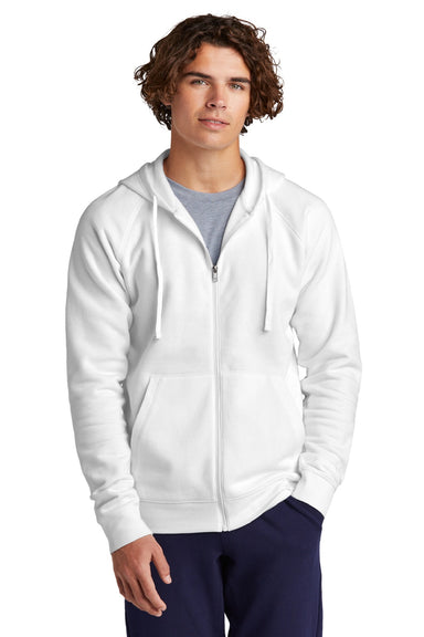 Sport-Tek STF201 Mens Drive Fleece Full Zip Hooded Sweatshirt Hoodie w/ Pockets White Model Front