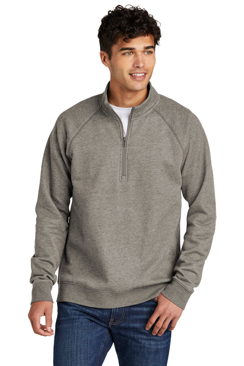 Sport-Tek STF202 Mens Drive Fleece 1/4 Zip Sweatshirt Heather Vintage Grey Model Front