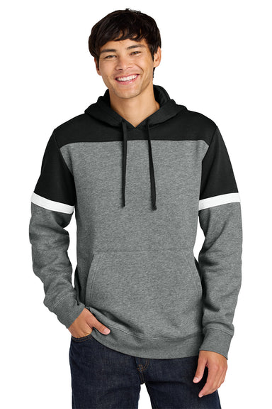 Sport-Tek STF205 Mens Drive Fleece Colorblock Hooded Sweatshirt Hoodie w/ Pouch Pocket Black/Heather Vintage Grey Model Front