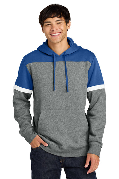 Sport-Tek STF205 Mens Drive Fleece Colorblock Hooded Sweatshirt Hoodie w/ Pouch Pocket True Royal Blue/Heather Vintage Grey Model Front