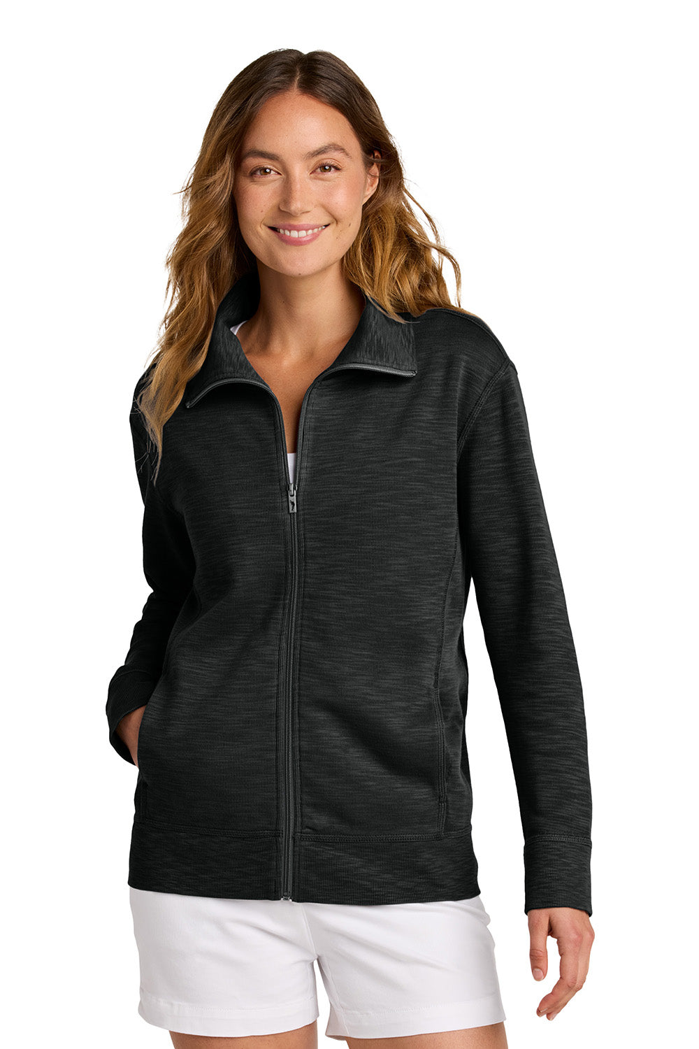 Tommy Bahama SW221983TB Womens Tobago Bay Full Zip Sweatshirt w/ Pockets Black Model Front