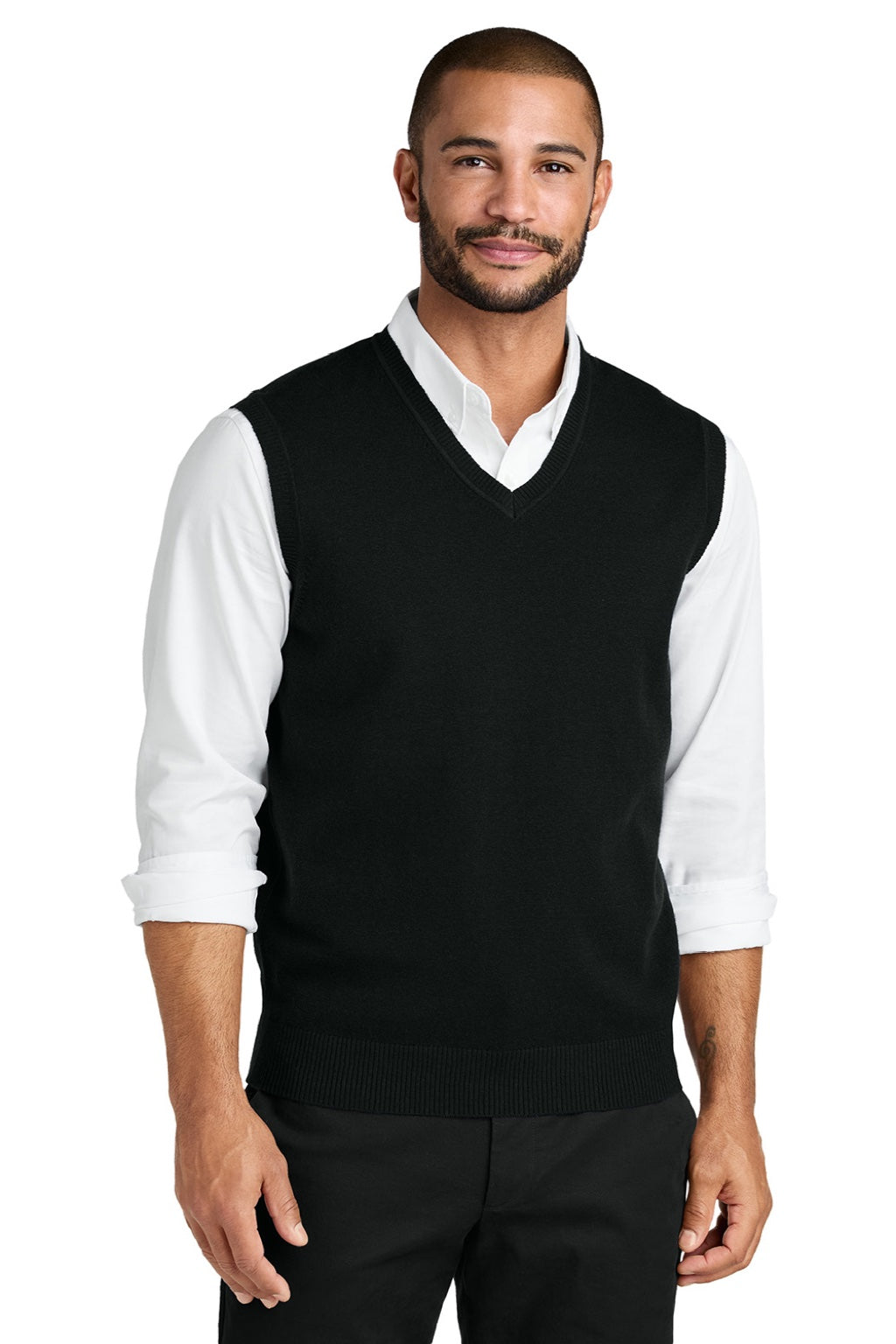 Port Authority SW2860 Mens Easy Care V-Neck Sweater Vest Deep Black Model Front