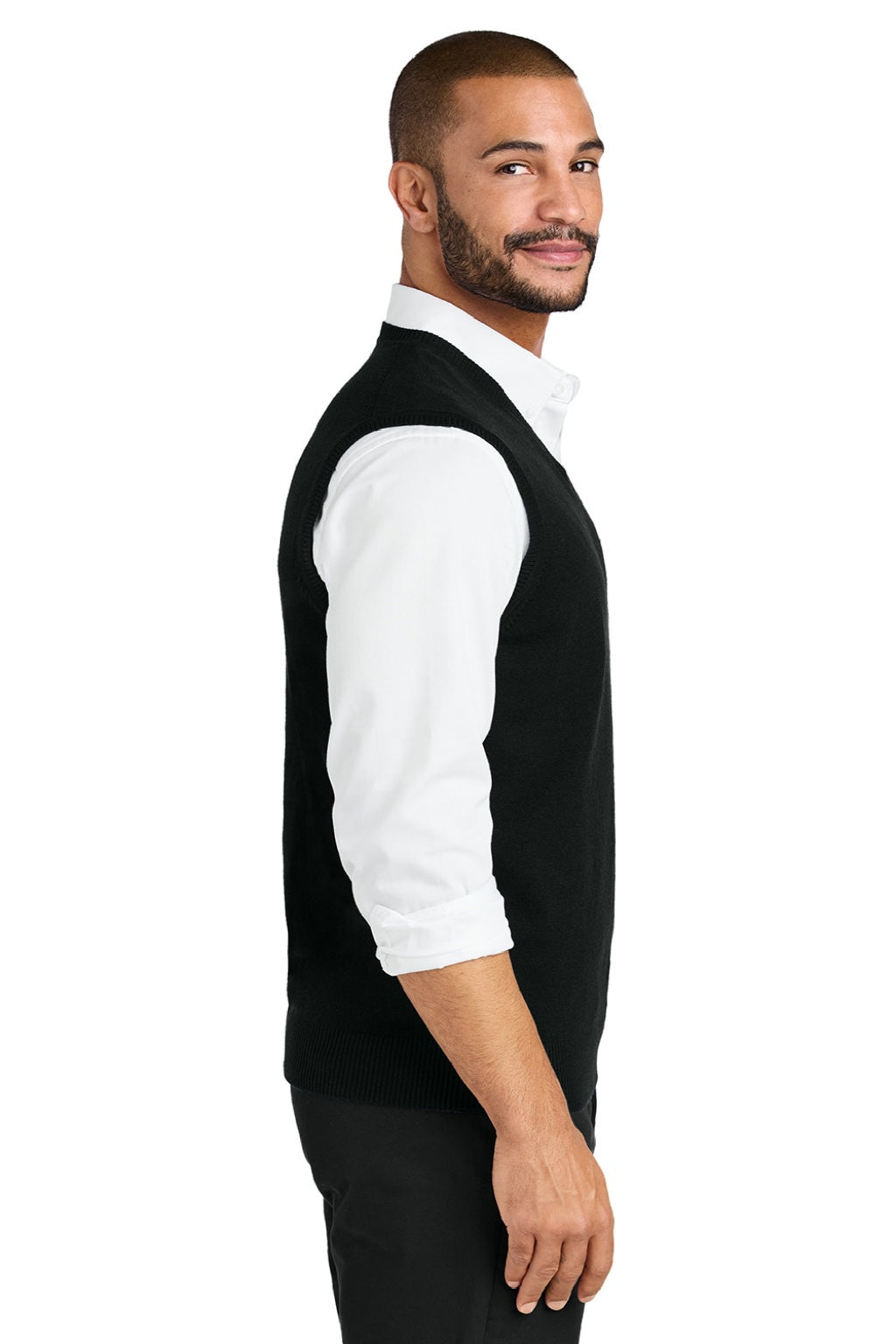 Port Authority SW2860 Mens Easy Care V-Neck Sweater Vest Deep Black Model Side