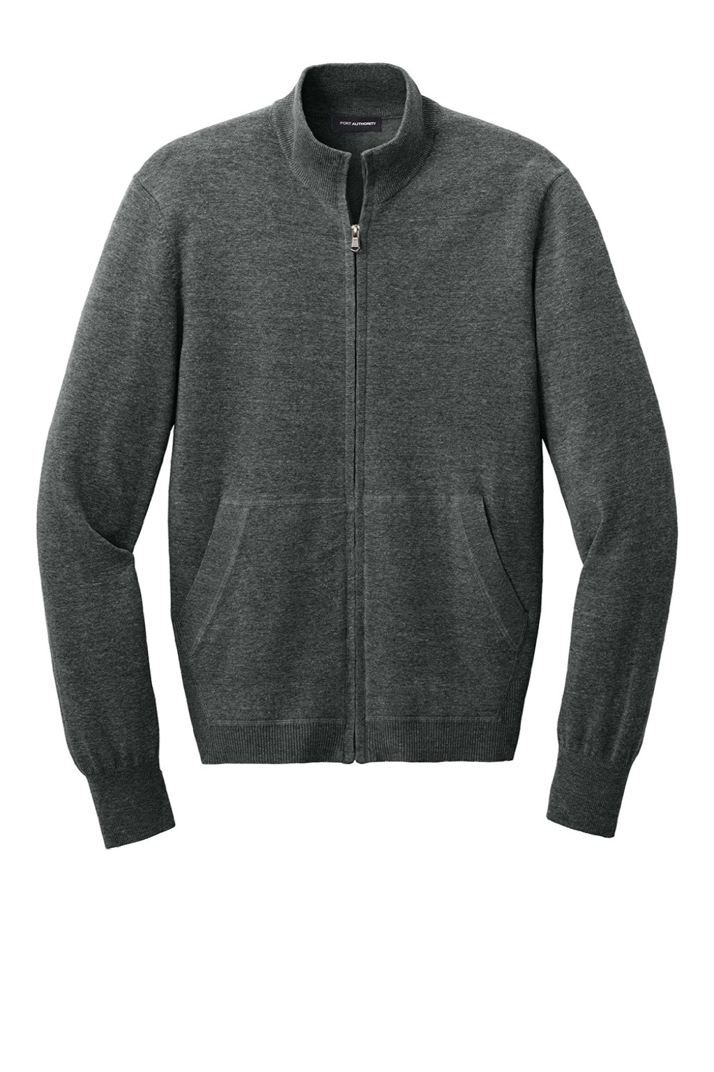 Port Authority SW2901 Mens Easy Care Long Sleeve Full Zip Sweater w/ Pockets Heather Charcoal Grey Flat Front