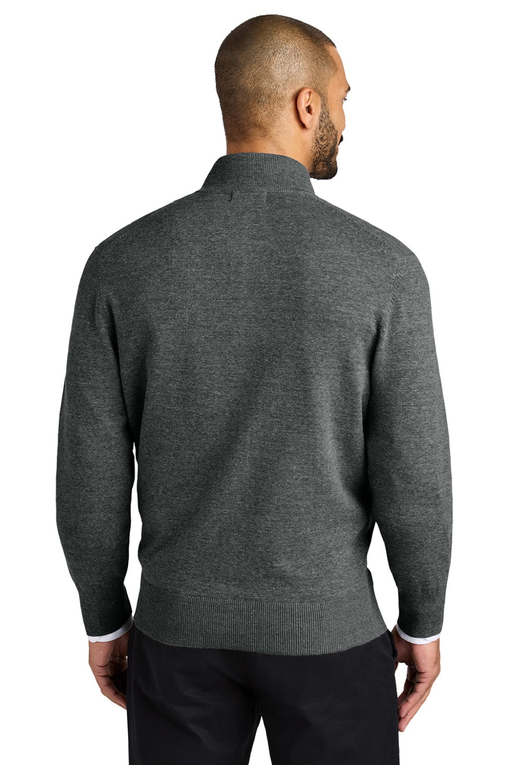 Port Authority SW2901 Mens Easy Care Long Sleeve Full Zip Sweater w/ Pockets Heather Charcoal Grey Model Back