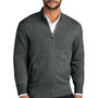 Port Authority Mens Easy Care Long Sleeve Full Zip Sweater w/ Pockets - Heather Charcoal Grey