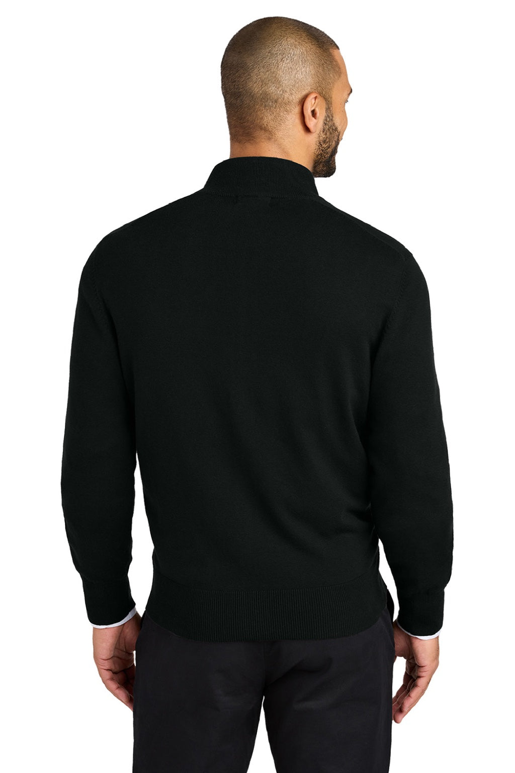 Port Authority SW2901 Mens Easy Care Long Sleeve Full Zip Sweater w/ Pockets Deep Black Model Back