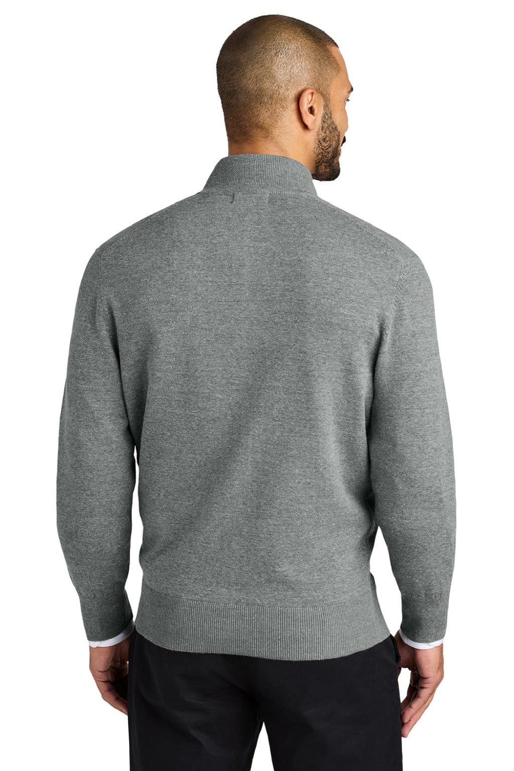 Port Authority SW2901 Mens Easy Care Long Sleeve Full Zip Sweater w/ Pockets Heather Medium Grey Model Back