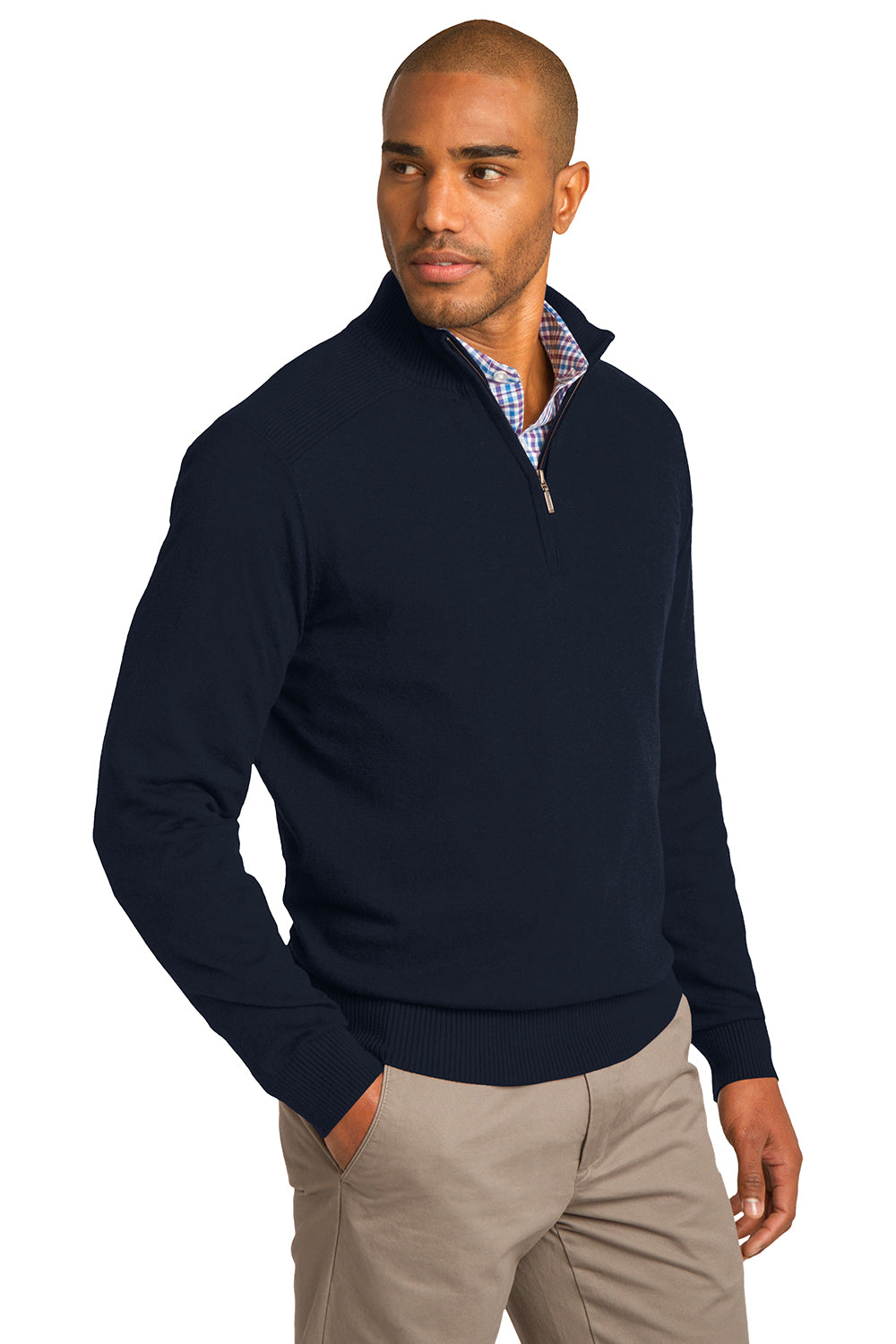 Port Authority SW290 Mens Long Sleeve 1/4 Zip Sweater Navy Blue Model 3q