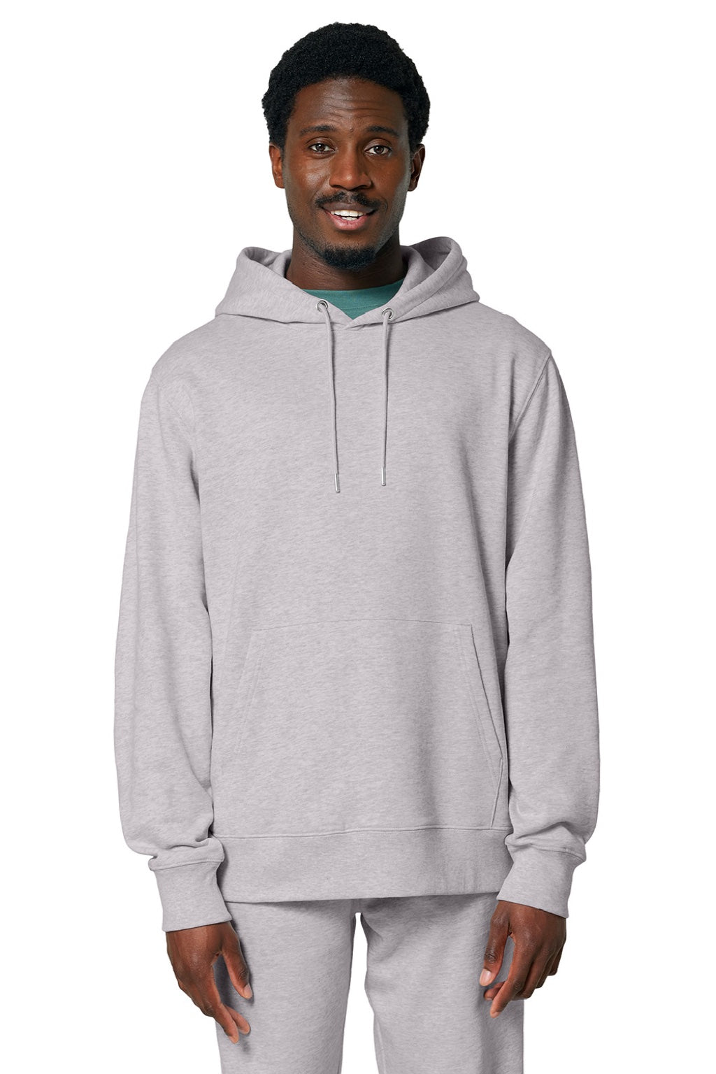 Stanley Stella SXU003 Mens Cruiser 2.0 Hooded Sweatshirt Hoodie w/ Pouch Pocket Heather Cool Grey Model Front