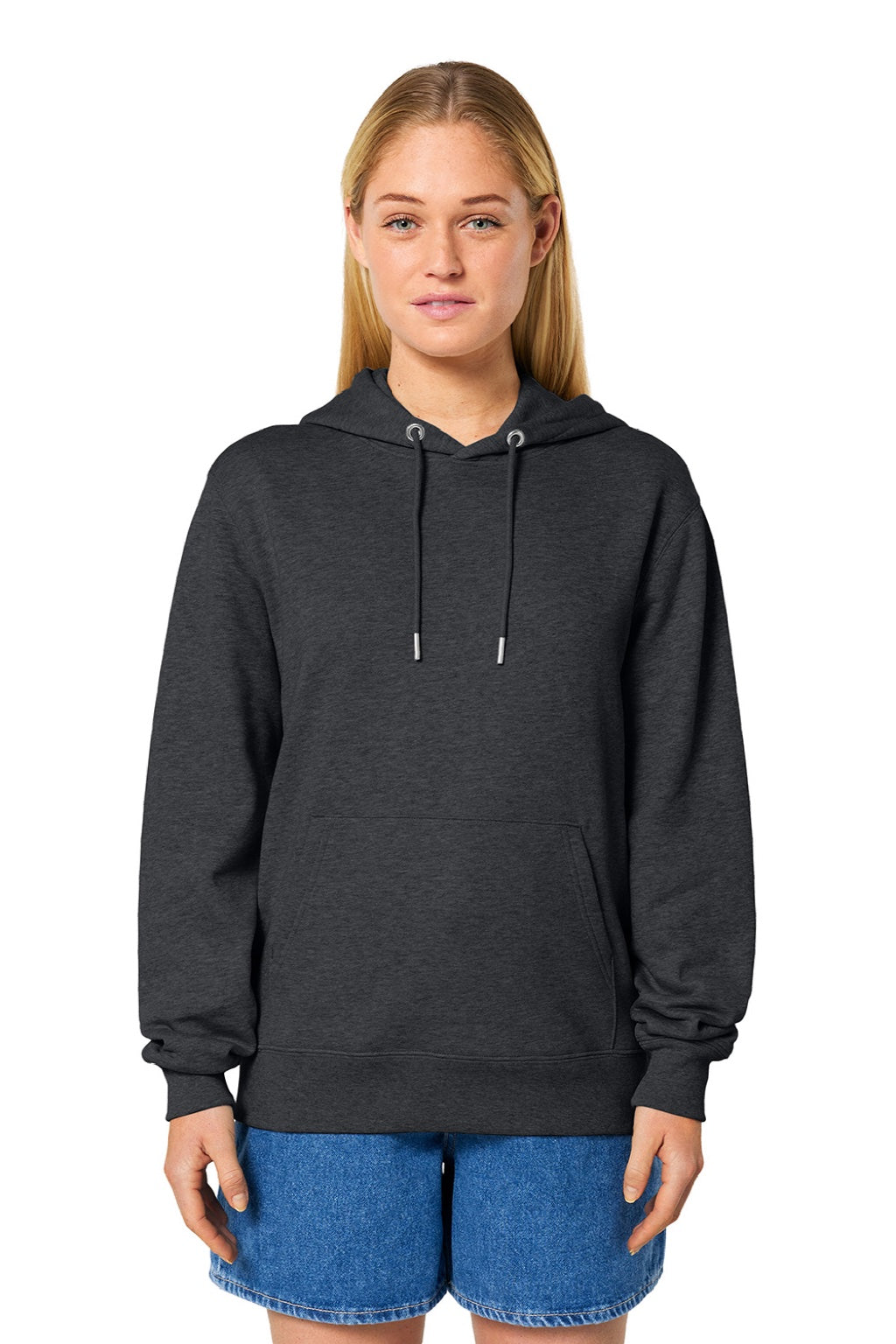 Stanley Stella SXU003 Mens Cruiser 2.0 Hooded Sweatshirt Hoodie w/ Pouch Pocket Heather Dark Grey Model Front