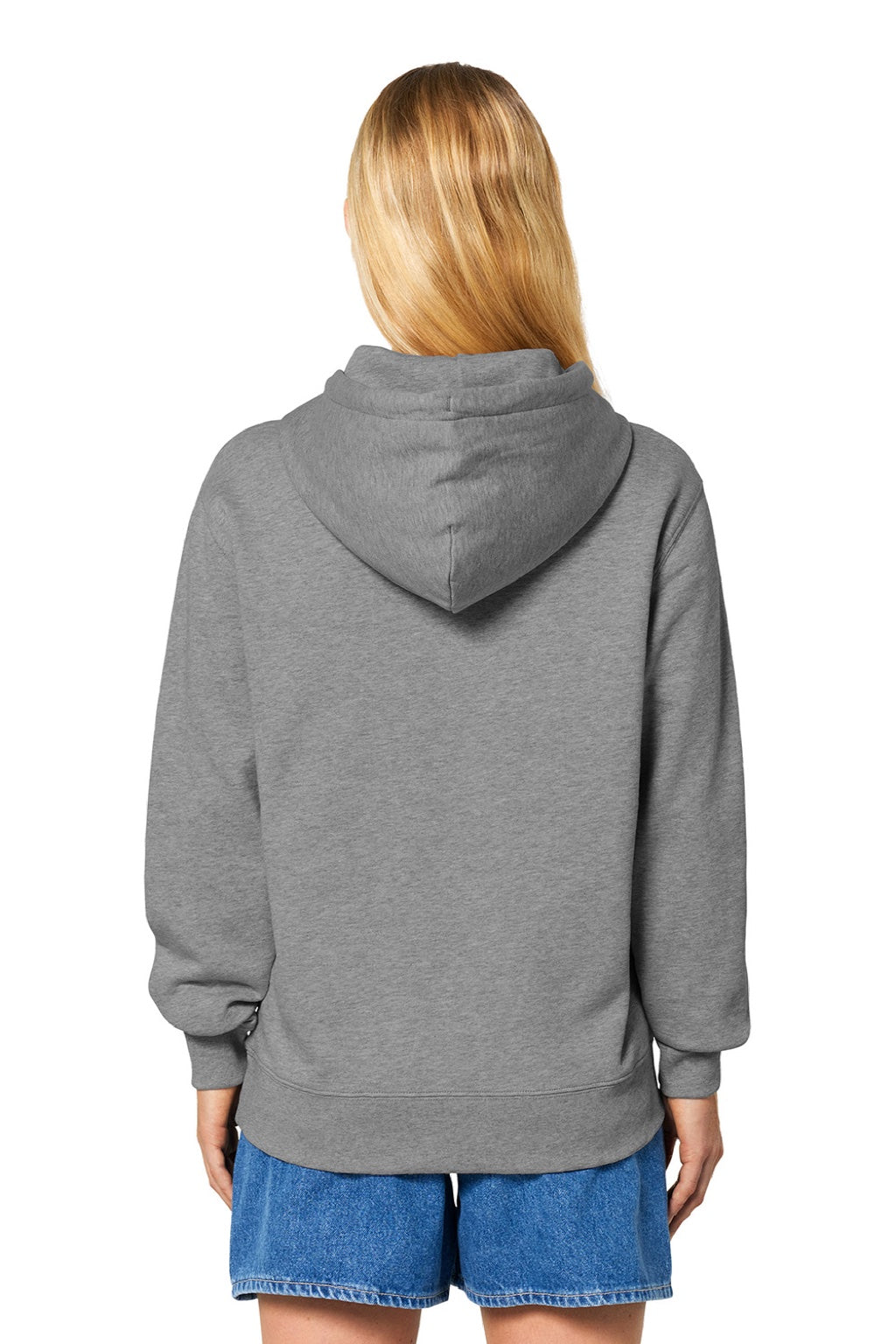 Stanley Stella SXU003 Mens Cruiser 2.0 Hooded Sweatshirt Hoodie w/ Pouch Pocket Heather Mid Grey Model Back