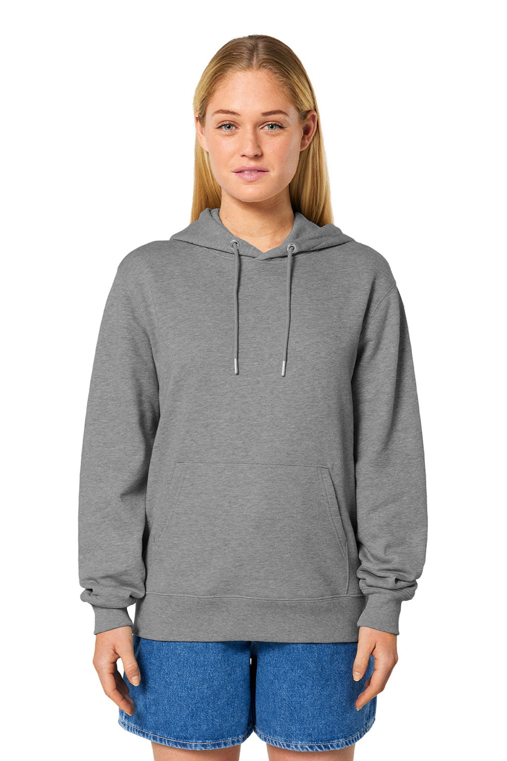 Stanley Stella SXU003 Mens Cruiser 2.0 Hooded Sweatshirt Hoodie w/ Pouch Pocket Heather Mid Grey Model Front