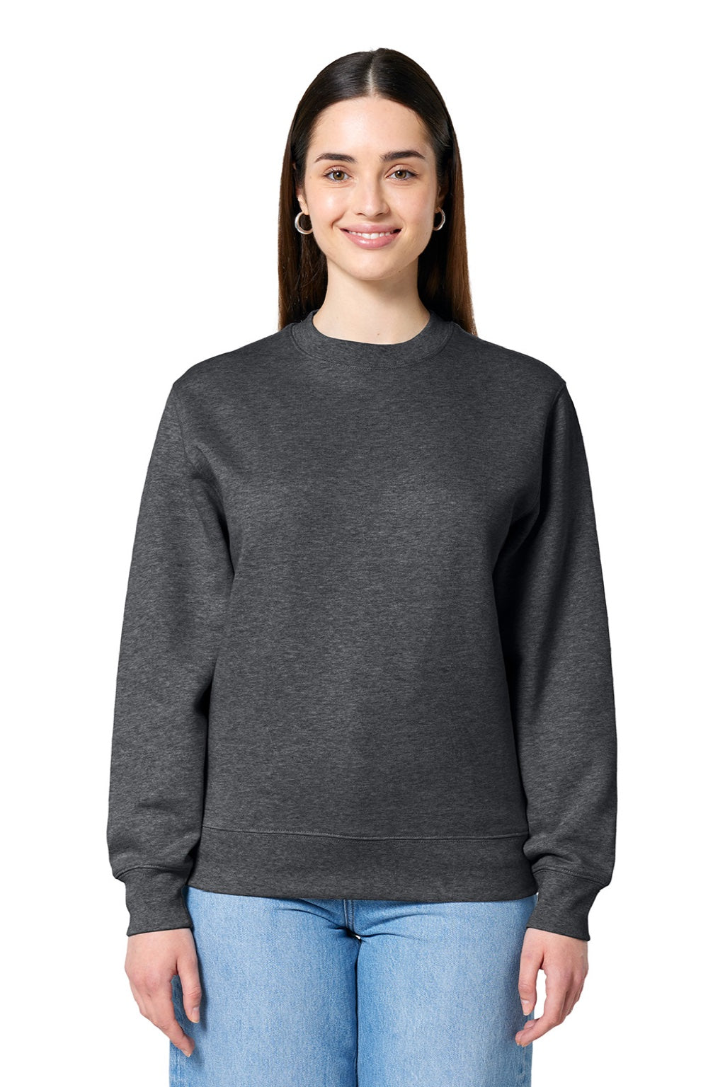 Stanley Stella SXU004 Mens Changer 2.0 Crewneck Sweatshirt Heather Dark Grey Model Front