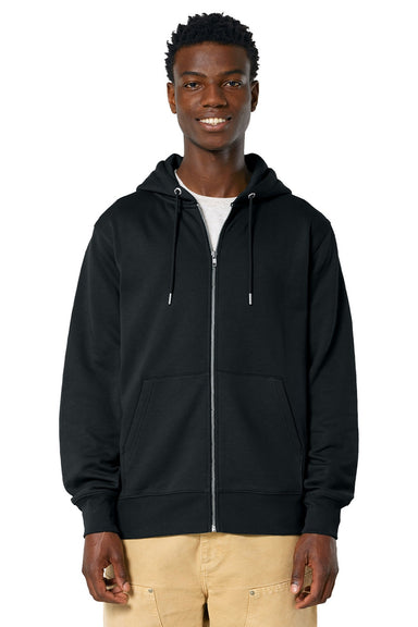 Stanley Stella SXU005 Mens Cultivator 2.0 Full Zip Hooded Sweatshirt Hoodie w/ Pockets Black Model Front