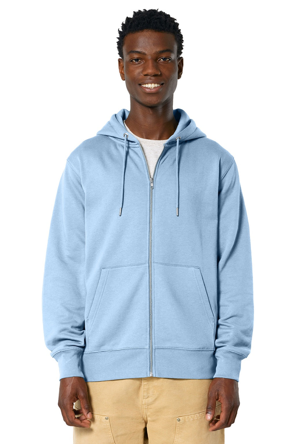 Stanley Stella SXU005 Mens Cultivator 2.0 Full Zip Hooded Sweatshirt Hoodie w/ Pockets Soul Blue Model Front