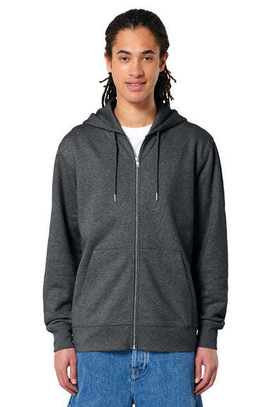 Stanley Stella SXU005 Mens Cultivator 2.0 Full Zip Hooded Sweatshirt Hoodie w/ Pockets Heather Dark Grey Model Front