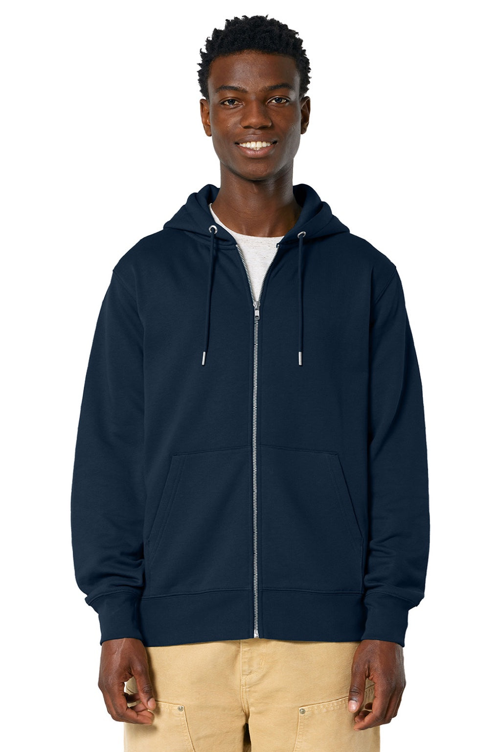 Stanley Stella SXU005 Mens Cultivator 2.0 Full Zip Hooded Sweatshirt Hoodie w/ Pockets French Navy Blue Model Front