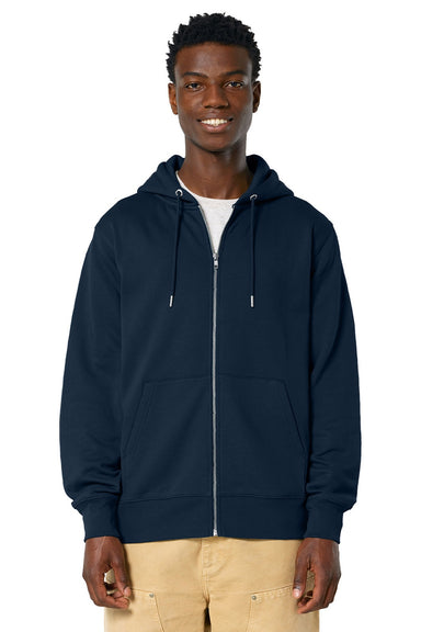 Stanley Stella SXU005 Mens Cultivator 2.0 Full Zip Hooded Sweatshirt Hoodie w/ Pockets French Navy Blue Model Front