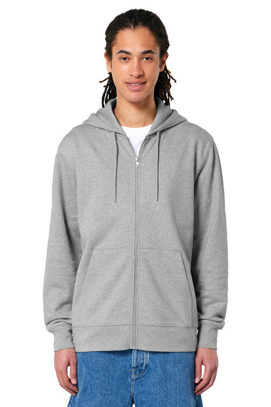 Stanley Stella SXU005 Mens Cultivator 2.0 Full Zip Hooded Sweatshirt Hoodie w/ Pockets Heather Grey Model Front