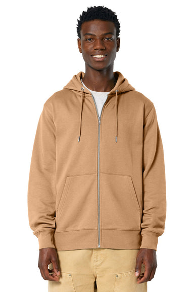 Stanley Stella SXU005 Mens Cultivator 2.0 Full Zip Hooded Sweatshirt Hoodie w/ Pockets Latte Brown Model Front