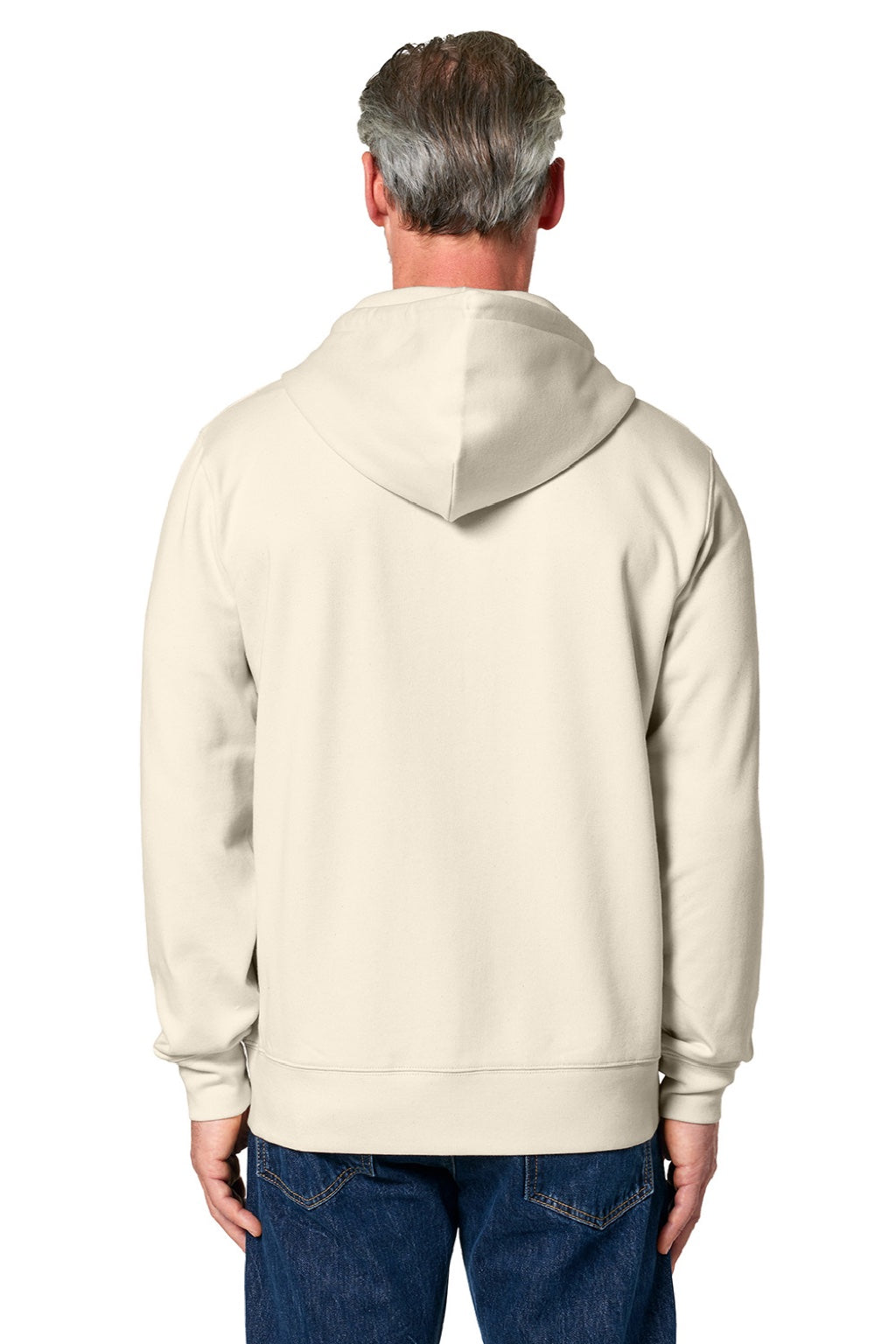 Stanley Stella SXU005 Mens Cultivator 2.0 Full Zip Hooded Sweatshirt Hoodie w/ Pockets Natural Raw Model Back