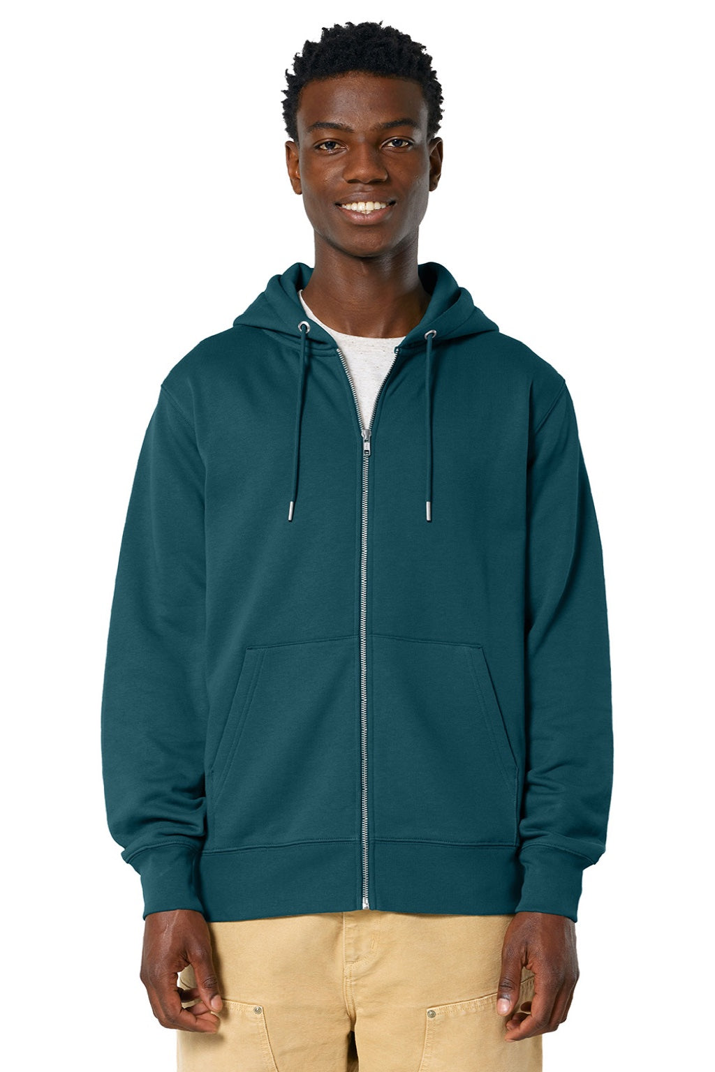 Stanley Stella SXU005 Mens Cultivator 2.0 Full Zip Hooded Sweatshirt Hoodie w/ Pockets Stargazer Blue Model Front